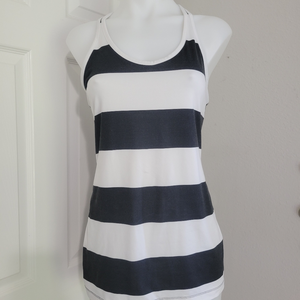 Nike Running Mesh Back Tank Top Stripe White and Dark Gray S NWOT